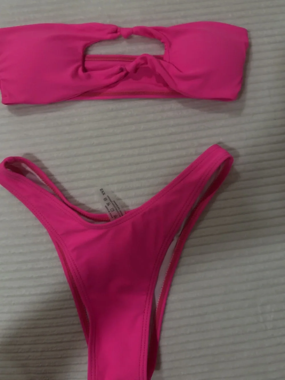 SHEIN Hot Pink Strapless Knot Bikini Set